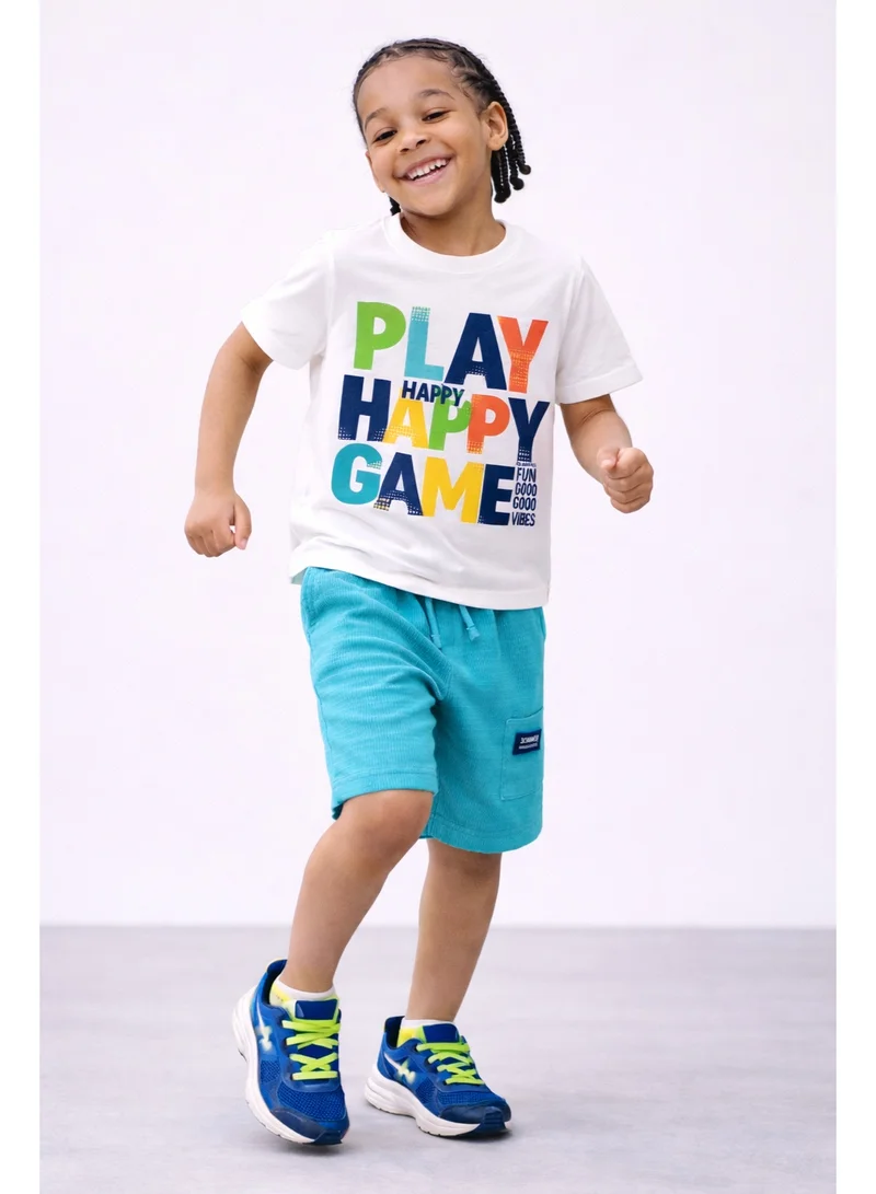 Victor And Jane  Boys’ 2-Piece Set – “Play Happy Game” Graphic T-Shirt & Textured Shorts for Men | Best Price UAE